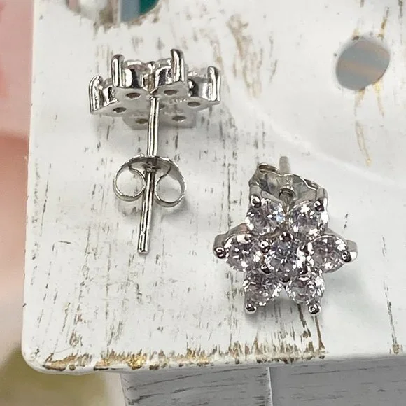 Sterling Silver Star Cubic Zirconia Stud Earrings - Picture 7 of 9